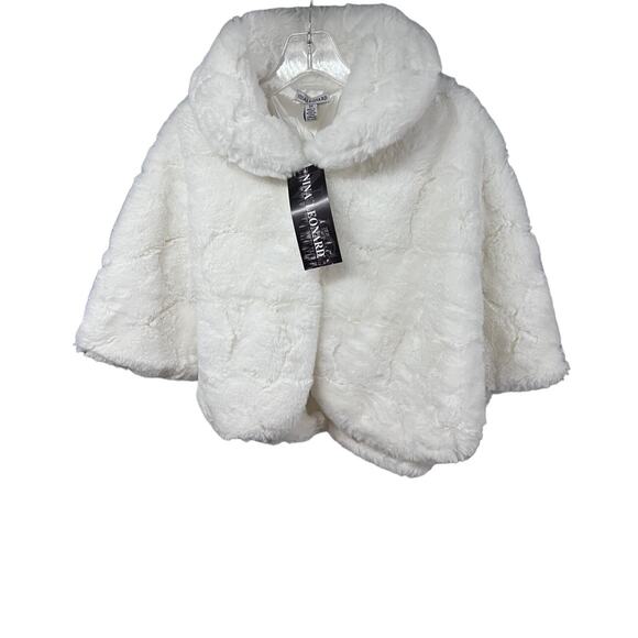 Nina Leonard White Faux Fur Capelet Wrap Jacket Coat Small Button Up Bling New - Picture 1 of 11